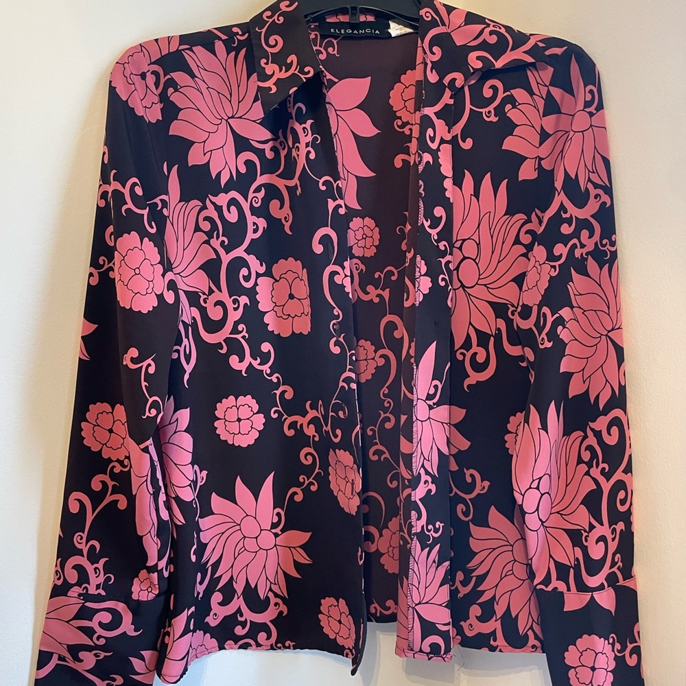 Floral Pink and Black Blouse